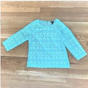 J. Crew Factory Ikat Print Blouse Mint Turquoise